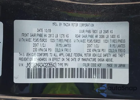 2010 Mazda Cx-9 Grand Touring from USA, damaged, VIN JM3TB2MA0A0205543